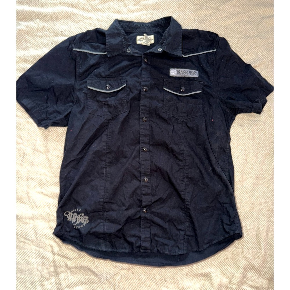 American Rag Cie Mens LG Navy Snap Front BackYoke  Shirt Short Sleeve